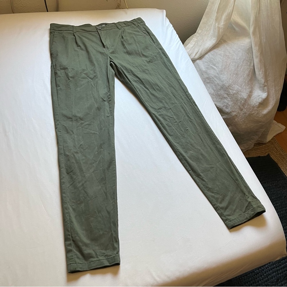 ONLY & SONS olive army cotton elastane green slim straight leg cropped pants